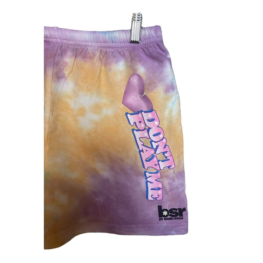 By Samii Ryan Orange Purple and Blue "Don't Play Me" Tie Dye Sweat Shorts Size L - Picture 5 of 7